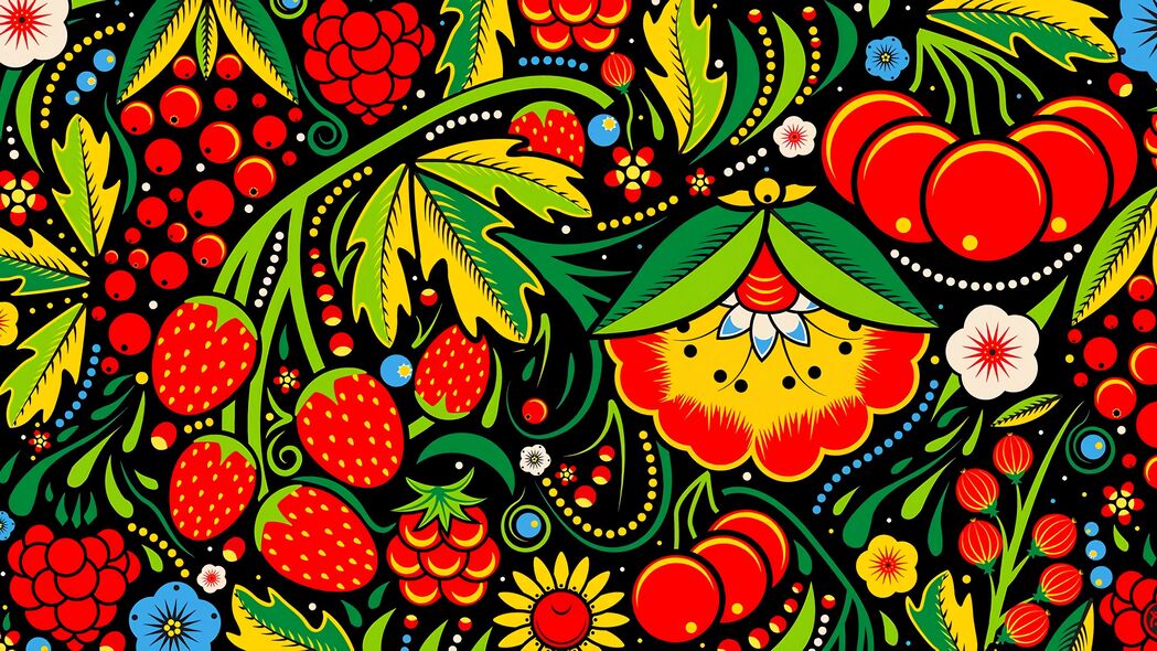 图案浆果花朵绘画精选，高清4K壁纸下载，3840x2160超清背景图片
