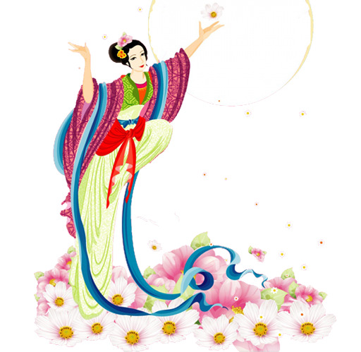 中秋佳节嫦娥奔月，高清PNG透明图片素材，免费下载设计元素