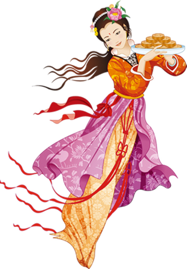 中秋佳节美女古韵PNG透明图，高清节日元素，设计素材一键下载