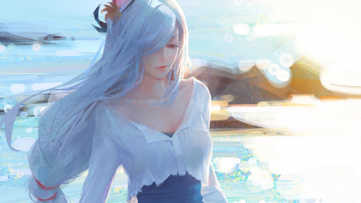 原神，申鹤海边同人美女，惊艳4K壁纸与动漫图片，高清3840x2160下载