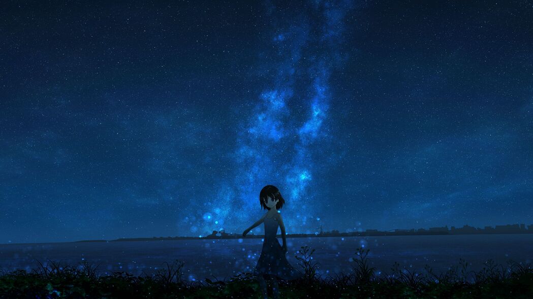 女孩之夜，星空下的梦幻动漫，4K超高清壁纸3840x2160免费下载