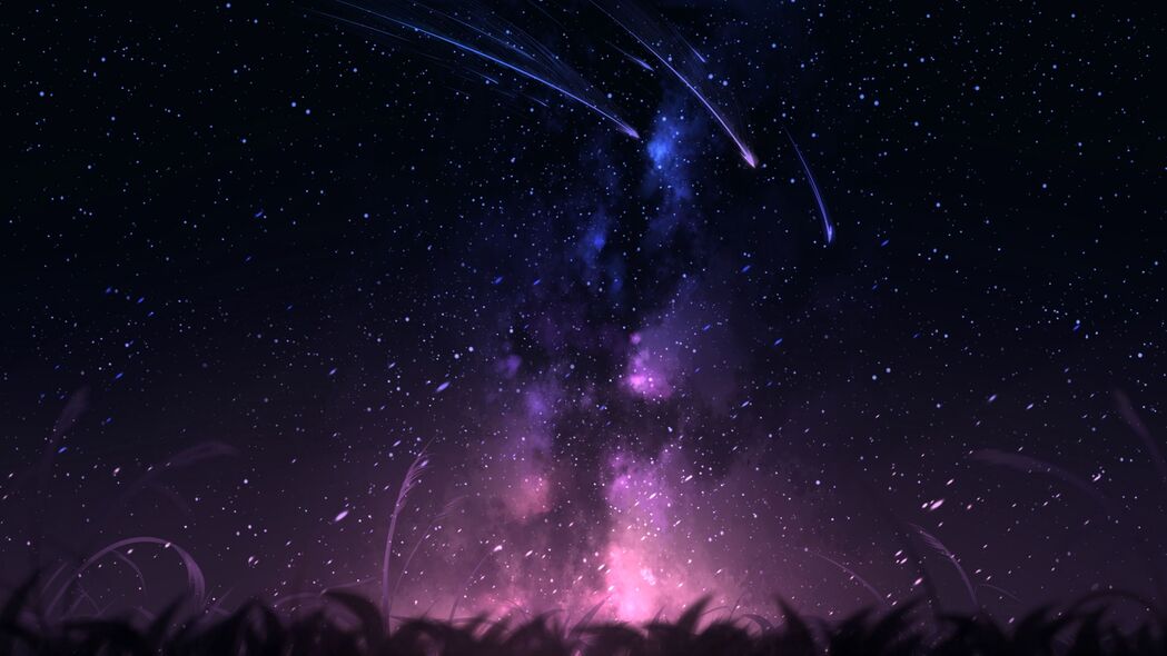 彗星与星星交织的太空艺术，高清4K草地背景壁纸（3840x2160）免费下载