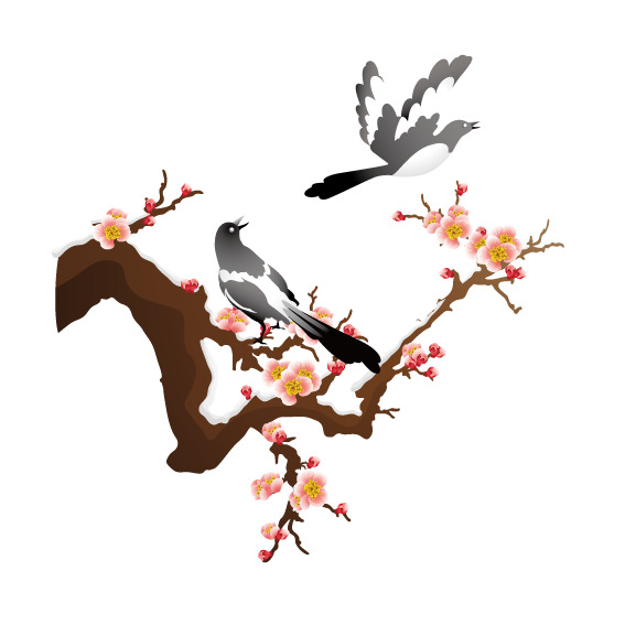喜鹊登梅高清PNG透明图，节日素材，情人节设计必备，免费下载