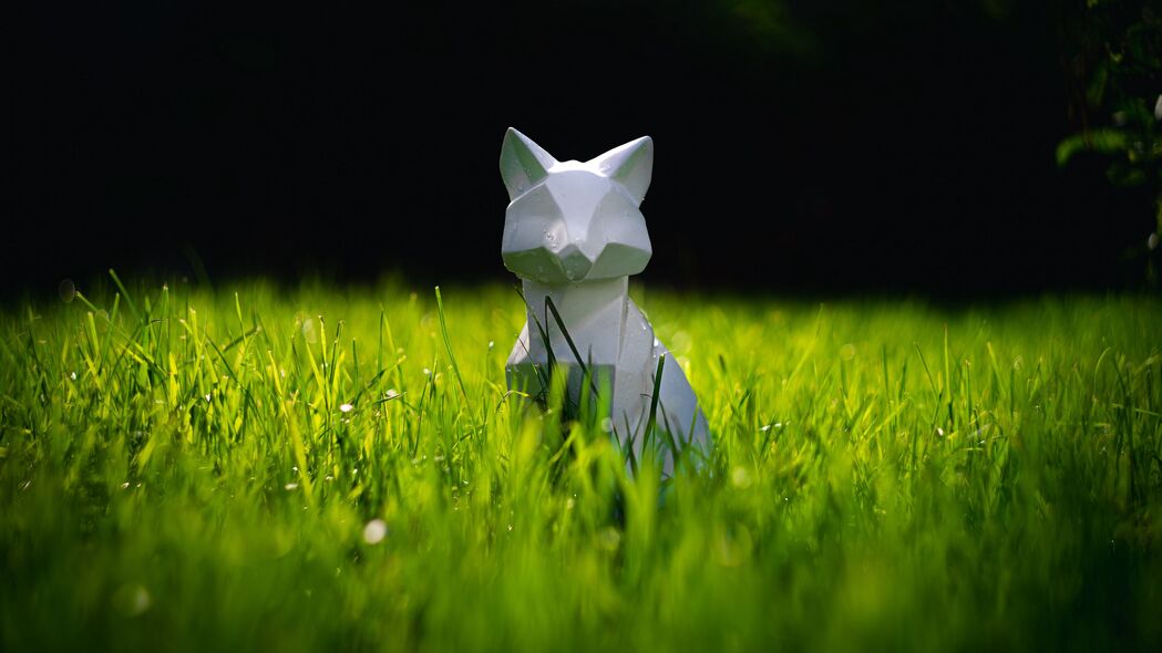 猫雕像3D草纹4K壁纸，高清3840x2160背景图片，免费下载