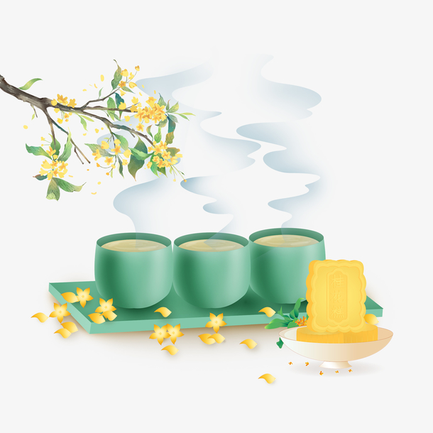 中秋节桂花糕与桂花酒主题，高清PNG透明图片装饰元素及其他精美PSD设计素材，免费下载