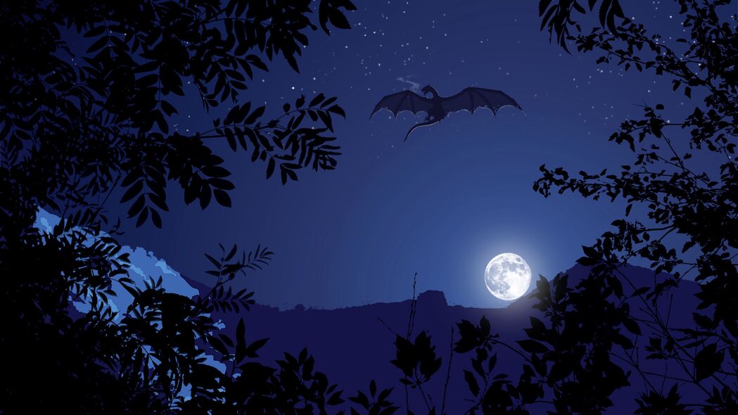 龙夜月影，幻想艺术4K壁纸，超清3840x2160背景图片下载