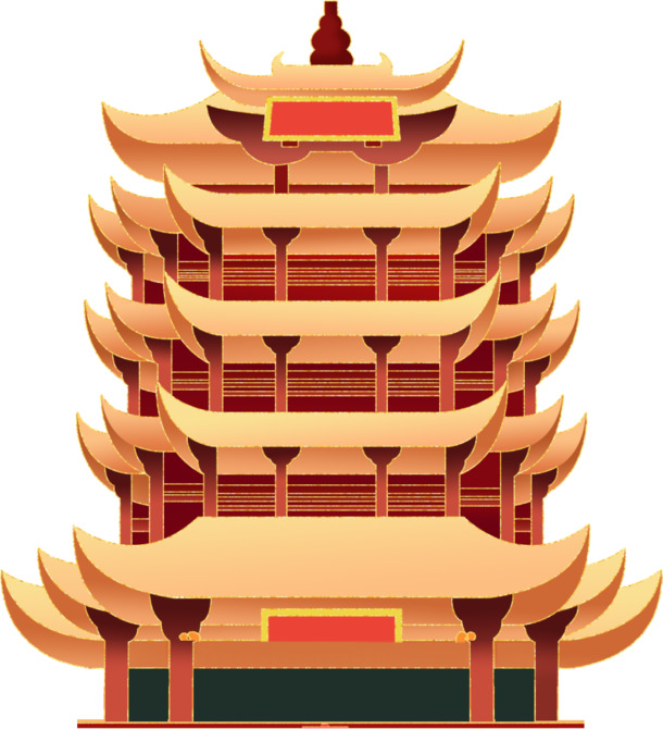 武汉地标黄鹤楼，手绘卡通PNG透明图片，高清设计素材下载