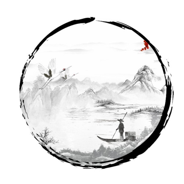 古风水墨山河PNG透明背景素材，高清底纹设计元素，免费下载