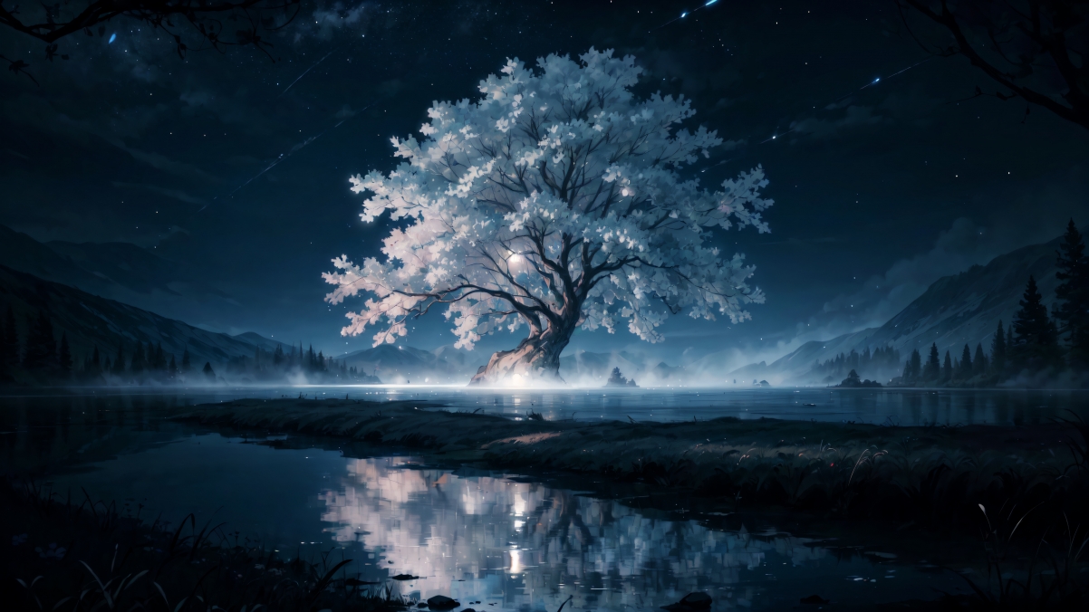 夜晚魔法树，惊艳4K风景壁纸，高清3840x2160免费下载