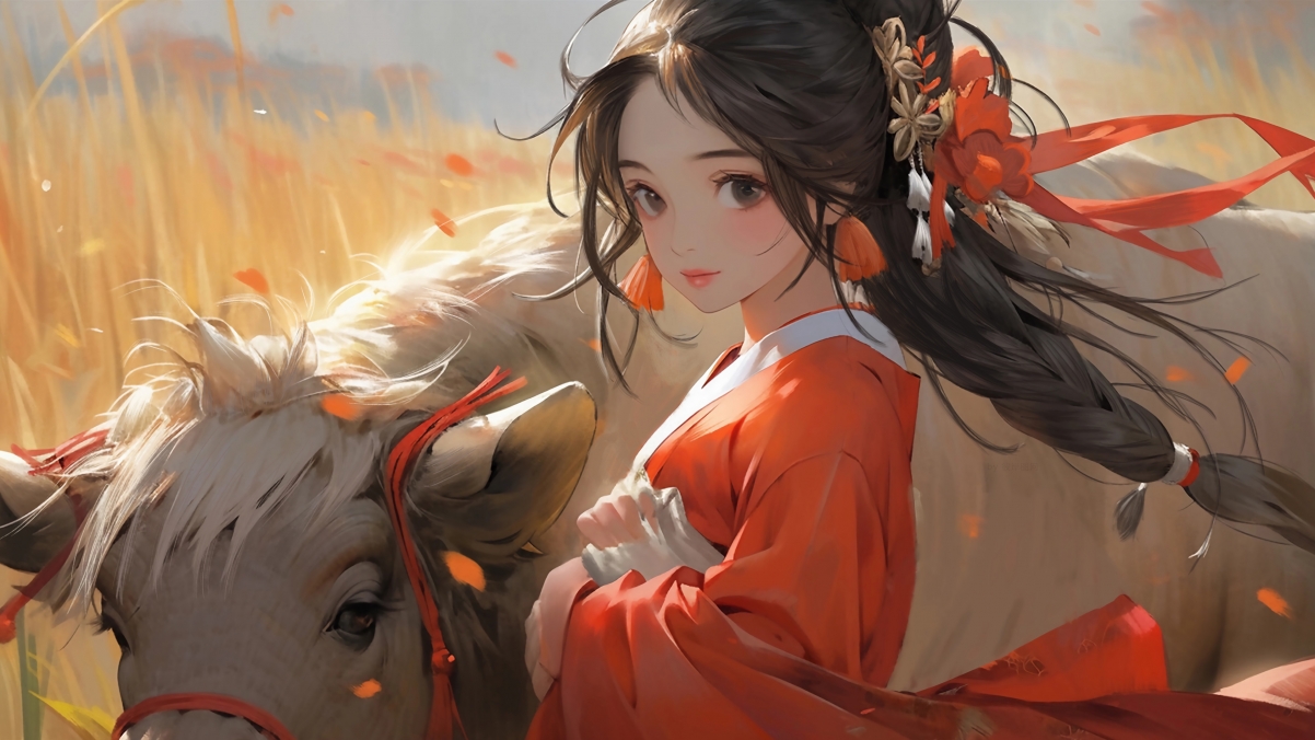 七夕节，牛郎织女浪漫绘卷，厚涂4K超清壁纸，动漫风格，3840x2160高清下载