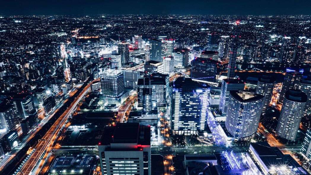 夜城鸟瞰，大都市建筑风光，4K高清灯光壁纸（3840x2160）
