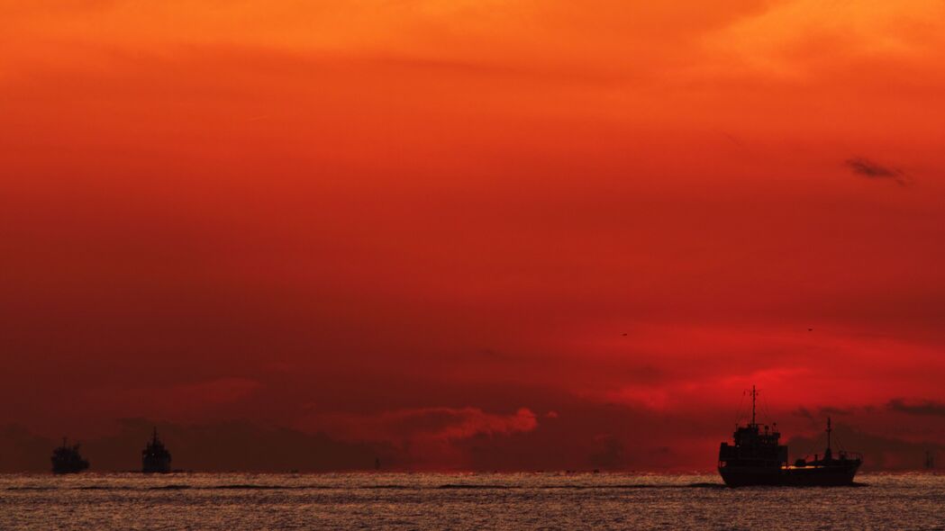 大海日落，船影黄昏，超清4K黑暗背景壁纸（3840x2160）高清下载