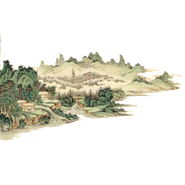 山水画高清PNG透明图，中国风装饰元素，设计素材免费下载