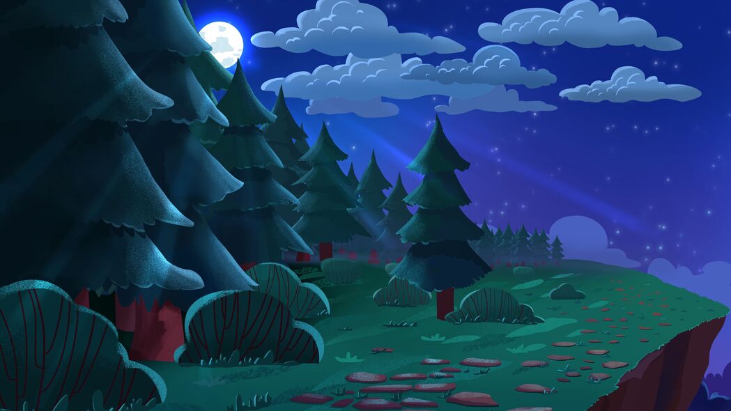 树木映月，夜晚风景艺术，精选4K超高清壁纸（3840x2160）免费下载