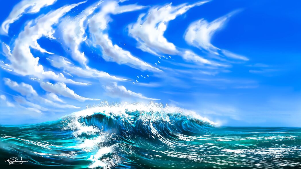 波浪海云鸟艺术融合，精选4K超高清3840x2160壁纸，下载畅享唯美背景图片