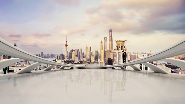 城市俯瞰视角白色圆形阳台PNG透明背景海报设计素材高清下载