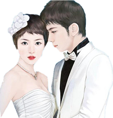 手绘拍婚纱照男女PNG透明图，高清节日元素，情人节设计素材下载