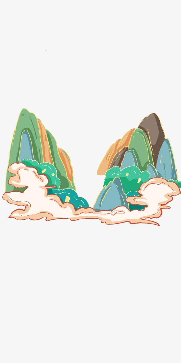 手绘山水元素，高清PNG透明图片与卡通手绘PSD设计素材免费下载