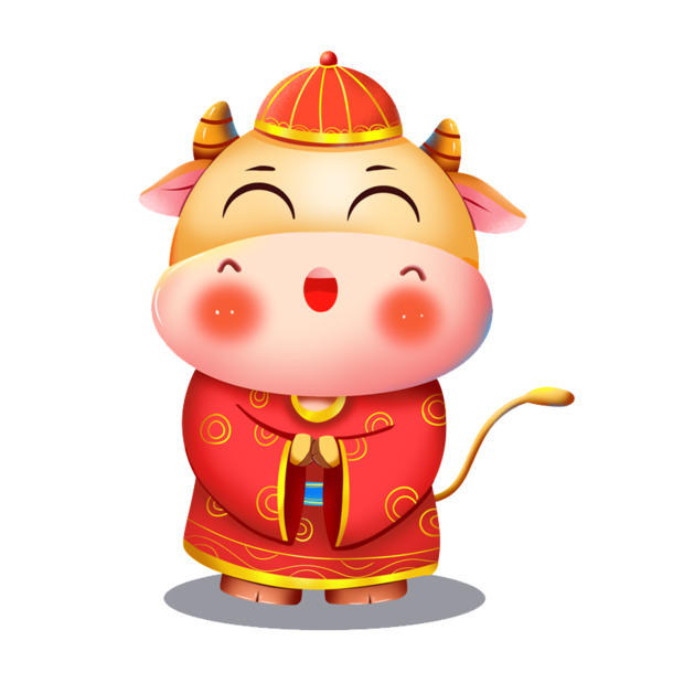 可爱喜庆牛牛21高清PNG素材，元旦春节元宵节日元素透明图片PSD下载