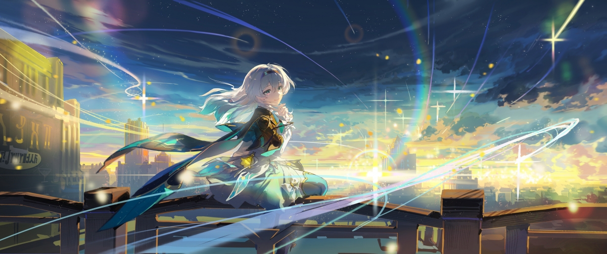 崩坏·星穹铁道，流萤彩虹带鱼屏壁纸，4K高清3440x1440，游戏美图一键下载