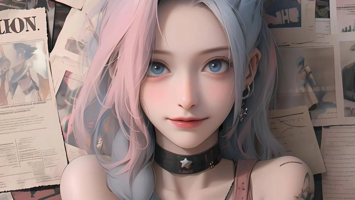 报纸墙·金克丝INS风4K超清壁纸，动漫美图3840x2160免费下载