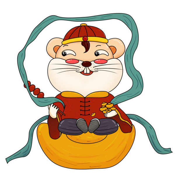 新年鼠年元宝财神爷PNG透明图，高清节日素材，元旦/春节/元宵设计必备
