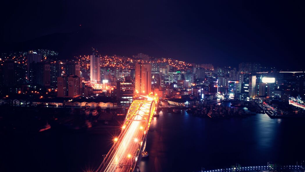 夜城鸟瞰，建筑桥梁背光美景，超高清4K壁纸3840x2160下载