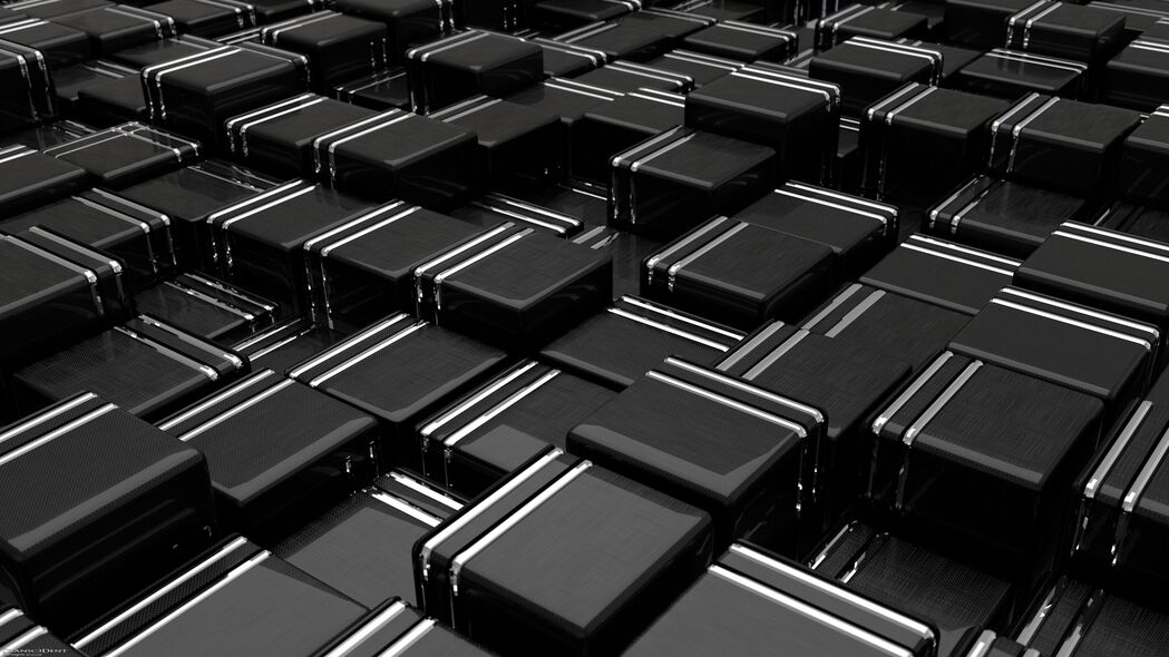 4K超清壁纸，黑色线条立方体3D结构，高清3840x2160背景图片下载
