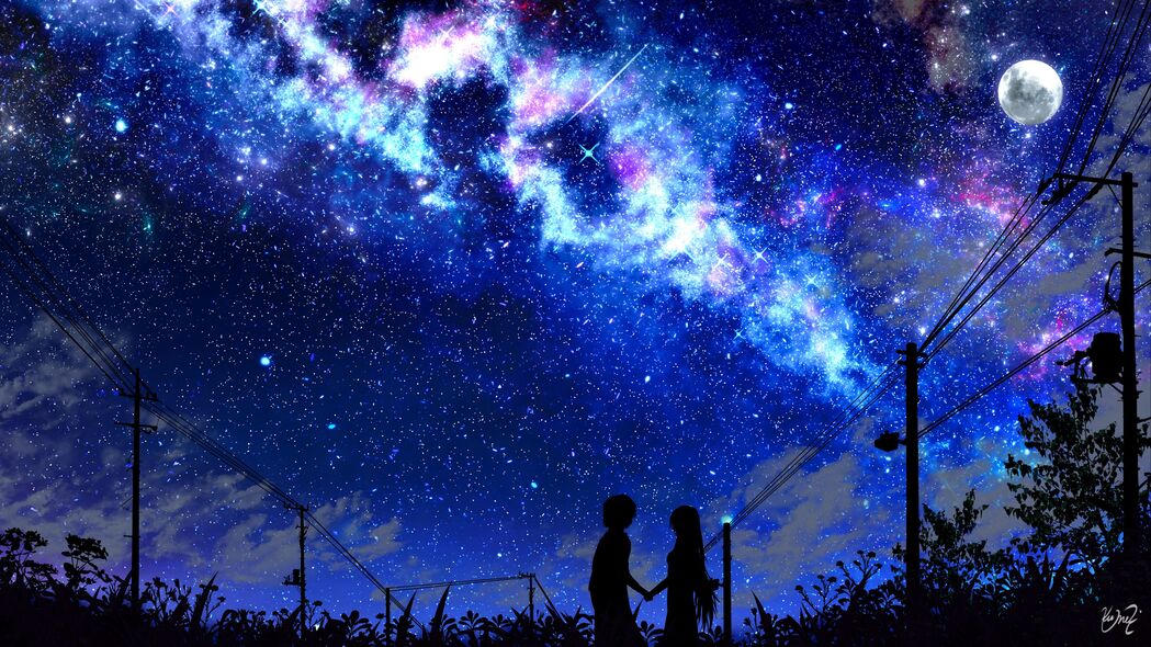 剪影星空艺术，深色调色板下的夜晚4K壁纸，高清3840x2160分辨率下载