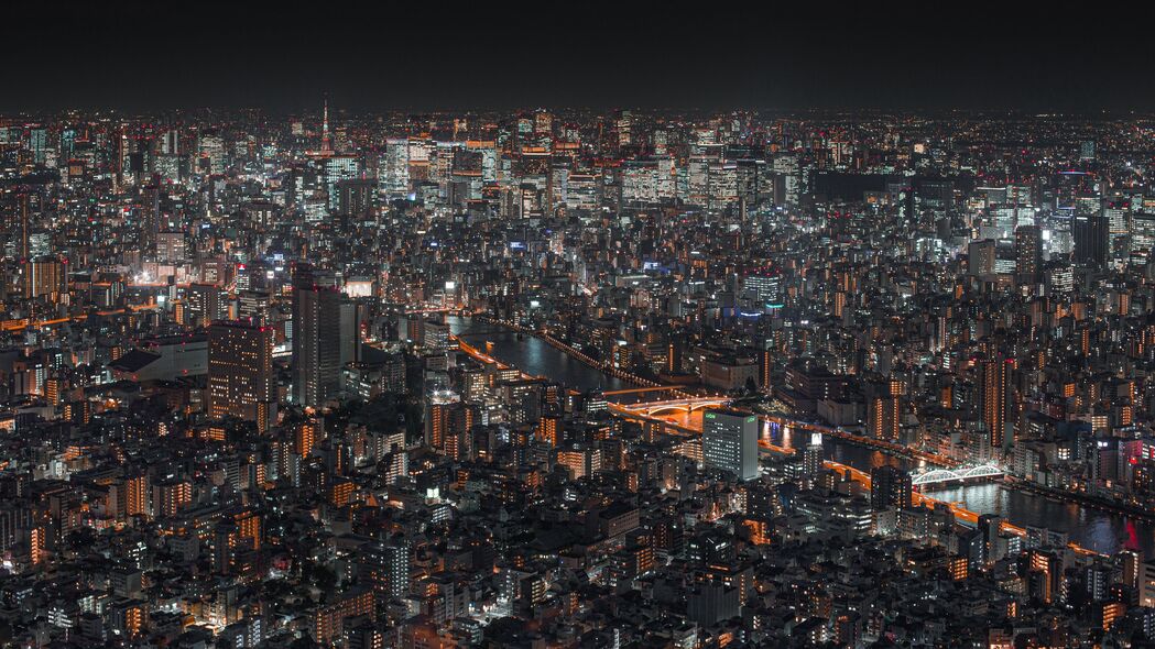 夜城建筑鸟瞰，大都市城市景观4K壁纸，3840x2160高清背景图片下载