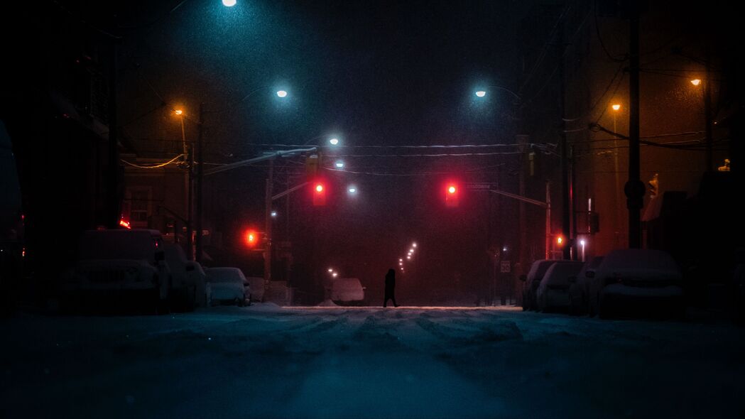 夜晚街道剪影，雪夜黑暗之美，4K高清壁纸3840x2160免费下载