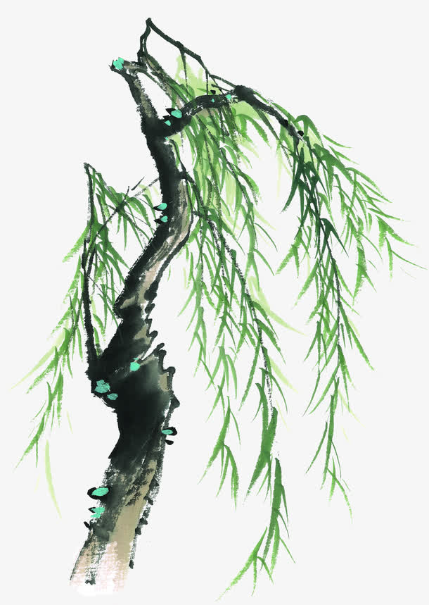 中国风手绘柳树水墨画，高清PNG透明图片素材，装饰元素丰富，笔触设计精美，免费下载
