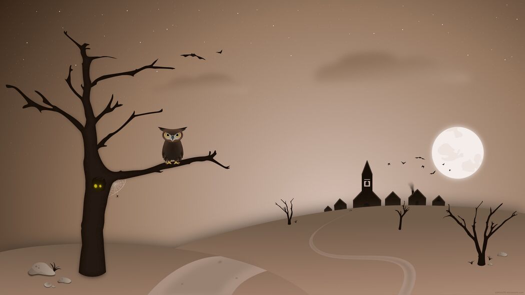 猫头鹰树鸟夜晚艺术4K壁纸，高清3840x2160背景图片下载