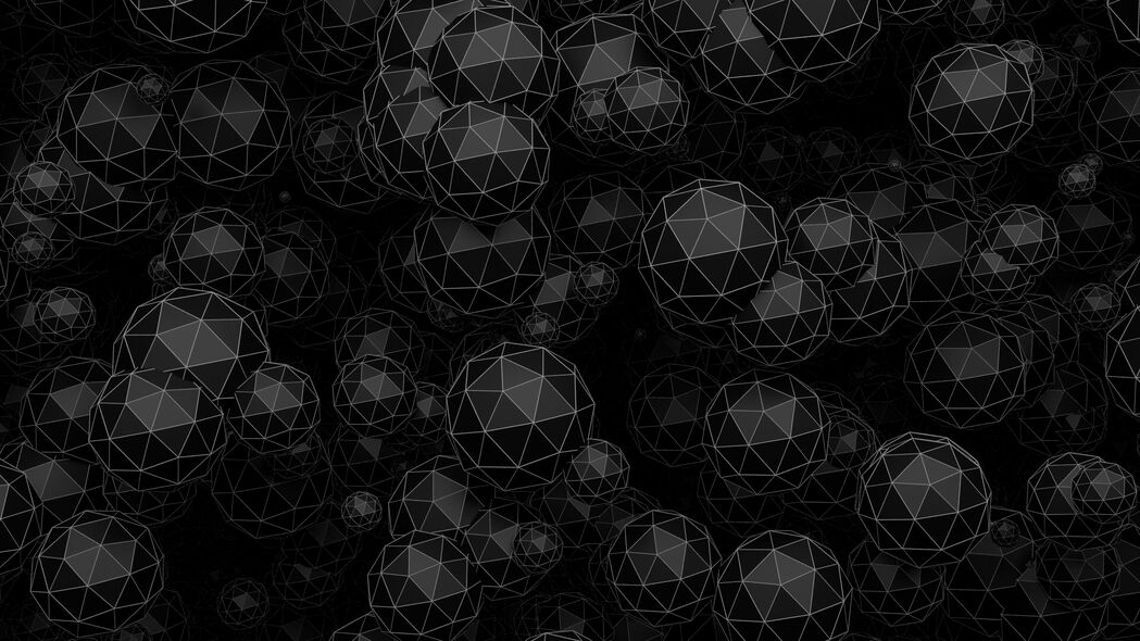 3840x2160超清4K壁纸，黑色球与多面体3D形状背景图片，高清下载