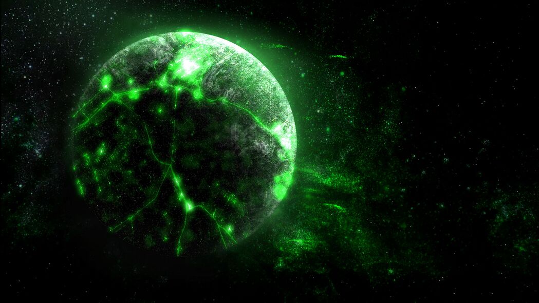 行星之美，绿色发光，明亮璀璨，太空4K壁纸，3840x2160高清背景图片下载