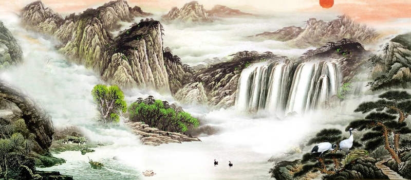 水墨山水风景高清JPG，复古中国风设计素材，免费下载