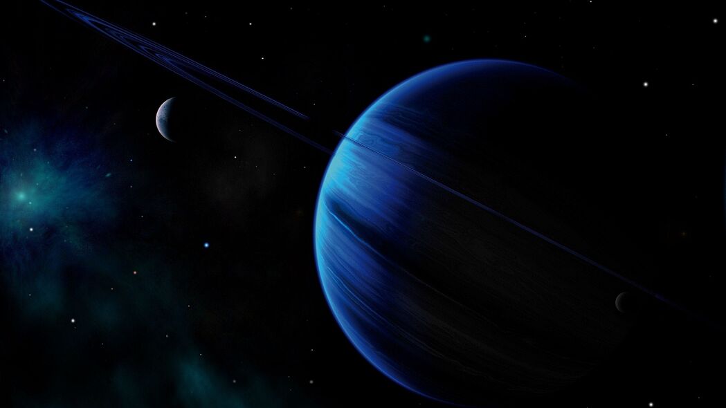 行星环绕，深蓝色太空环形美景，4K高清壁纸（3840x2160）下载