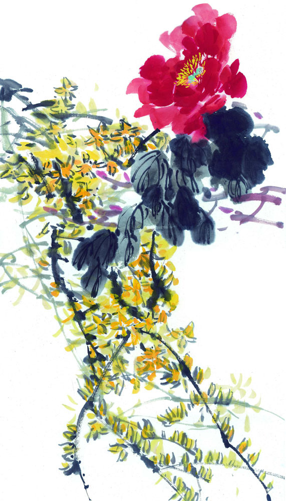 水墨花草画PNG透明背景素材，高清H5背景设计元素免费下载