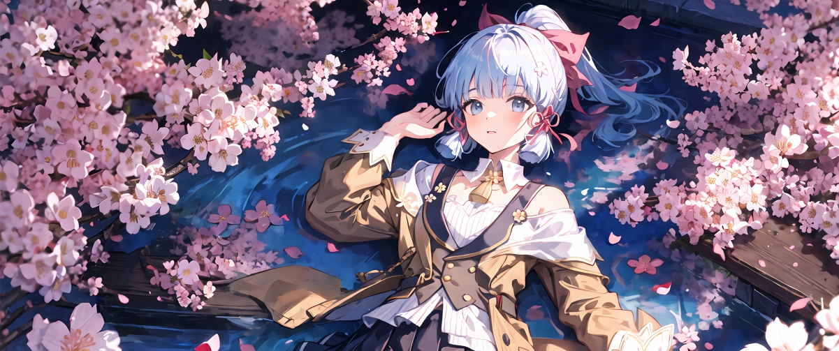 神里绫华，唯美花景动漫壁纸，4K高清带鱼屏，3440x1440超清下载