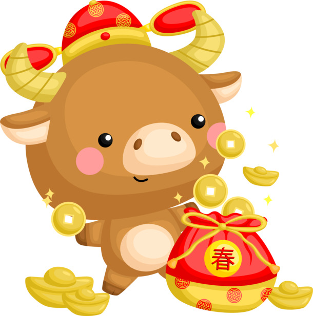 2021牛年新春发财元宝PNG素材，高清透明图片，元旦春节元宵节日元素AI设计免费下载