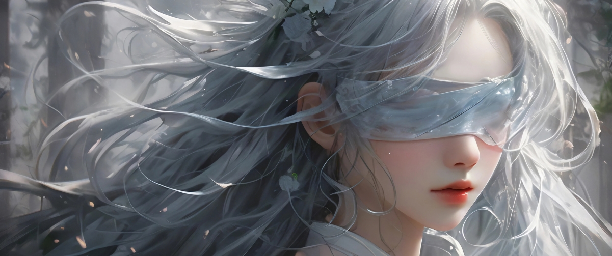 蒙眼长发少女，唯美动漫美女4K带鱼屏壁纸高清下载