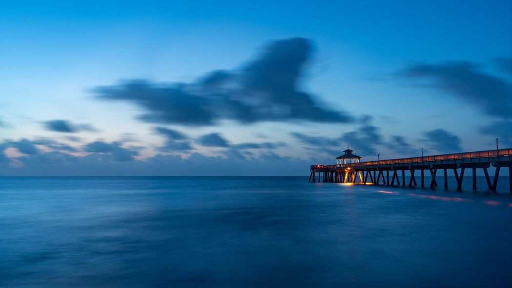 码头海景黄昏水云，绝美4K壁纸，3840x2160高清风景图片下载