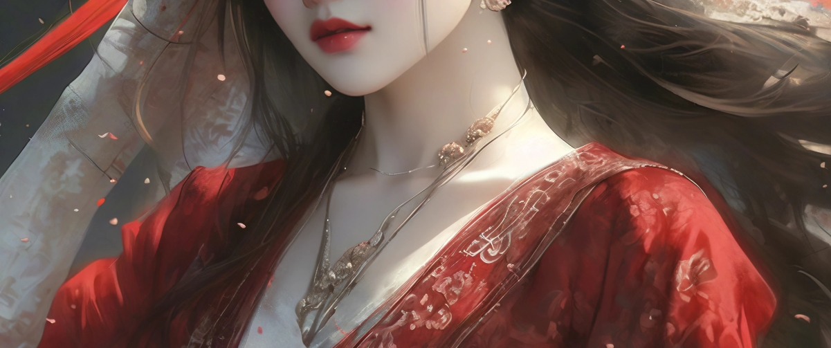 绝美红衣古风动漫新娘，高清4K带鱼屏壁纸，畅享3440x1440视觉盛宴！