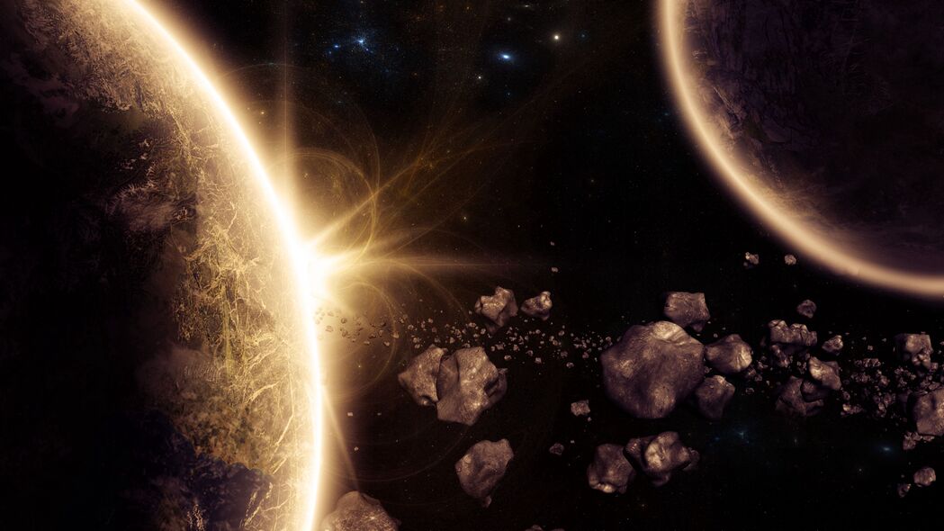 3840x2160高清壁纸，行星、小行星辉光太空3D背景，尽享4K视觉盛宴！
