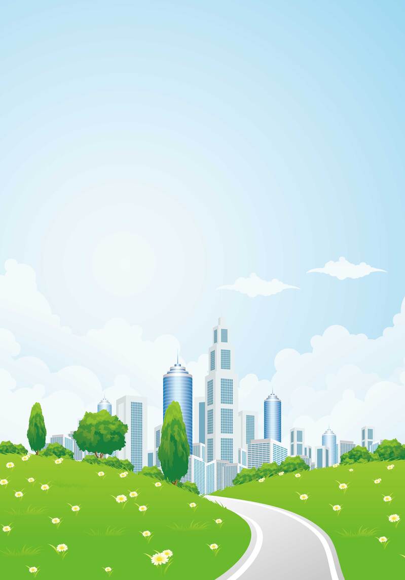 卡通绿色城市建筑背景模板，高清JPG图片，另类AI设计素材免费下载