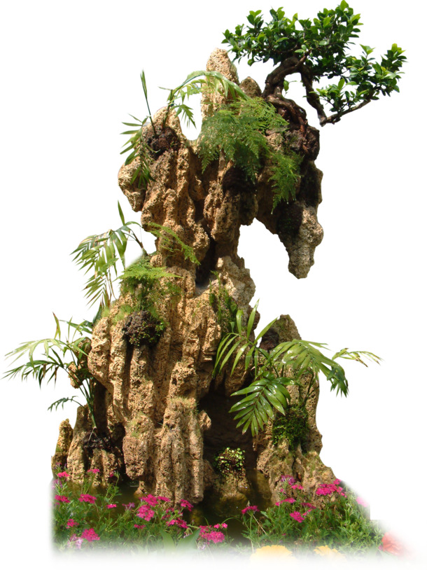 假山PNG透明图，高清装饰元素与植物PSD素材，一键下载！