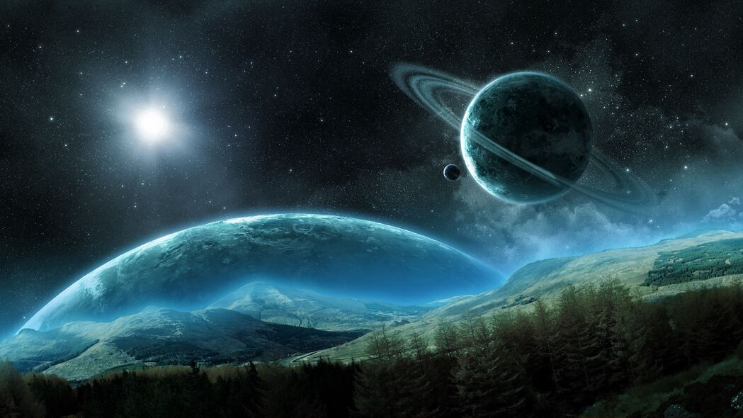 3840x2160超清土星卫星戒指太空夜景壁纸，4K高清背景图片免费下载