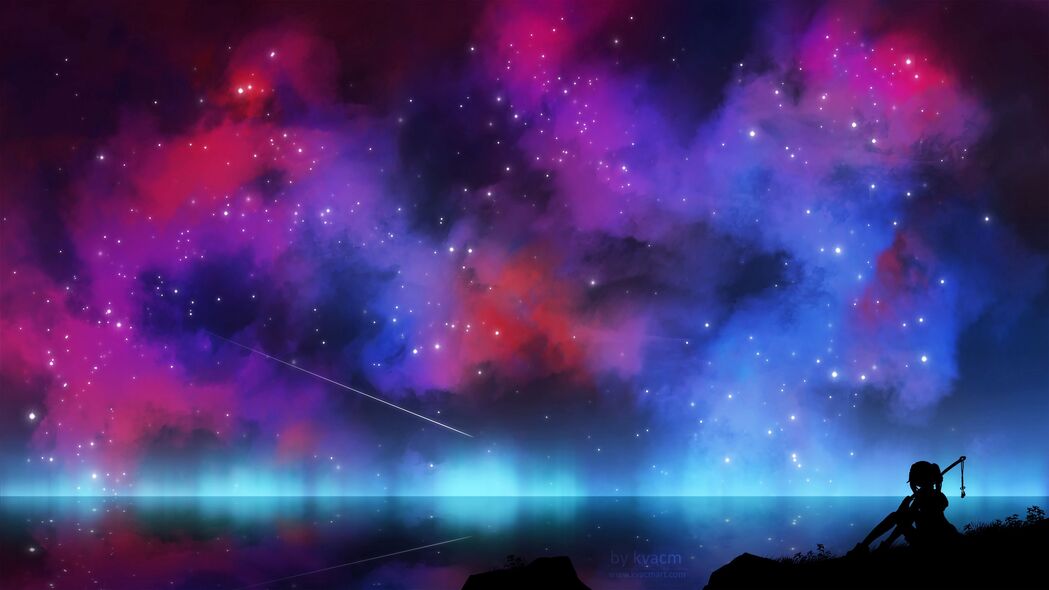 高清壁纸下载，3840x2160 4K艺术背景图，夜晚剪影星星与灯光绝美融合