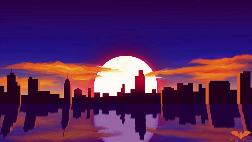 城市日落，太阳余晖的艺术反射，精选4K矢量壁纸，3840x2160高清背景图片下载