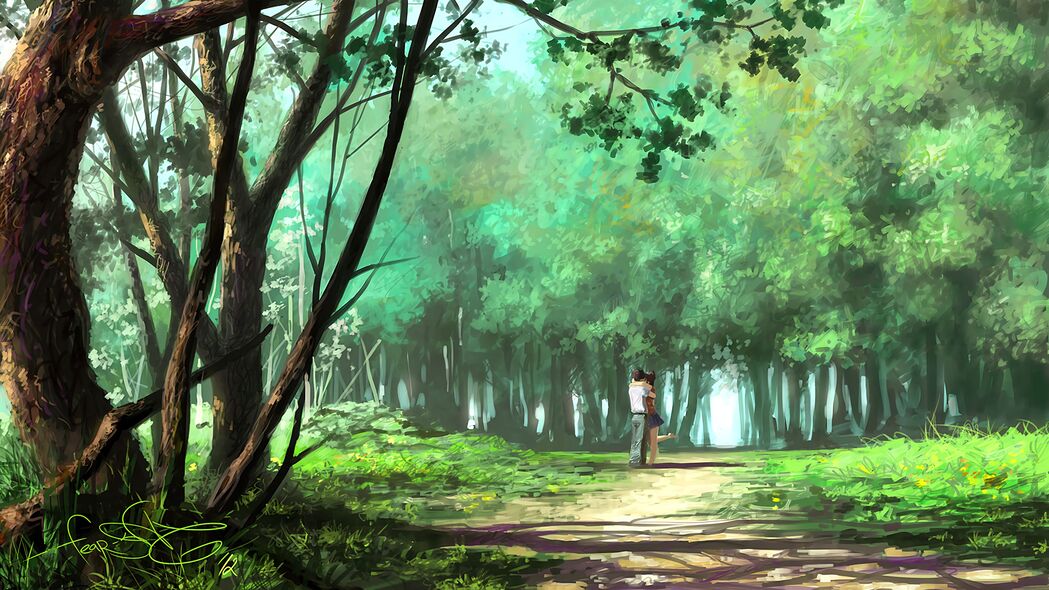 情侣森林拥抱，浪漫爱情艺术，高清4K壁纸3840x2160免费下载
